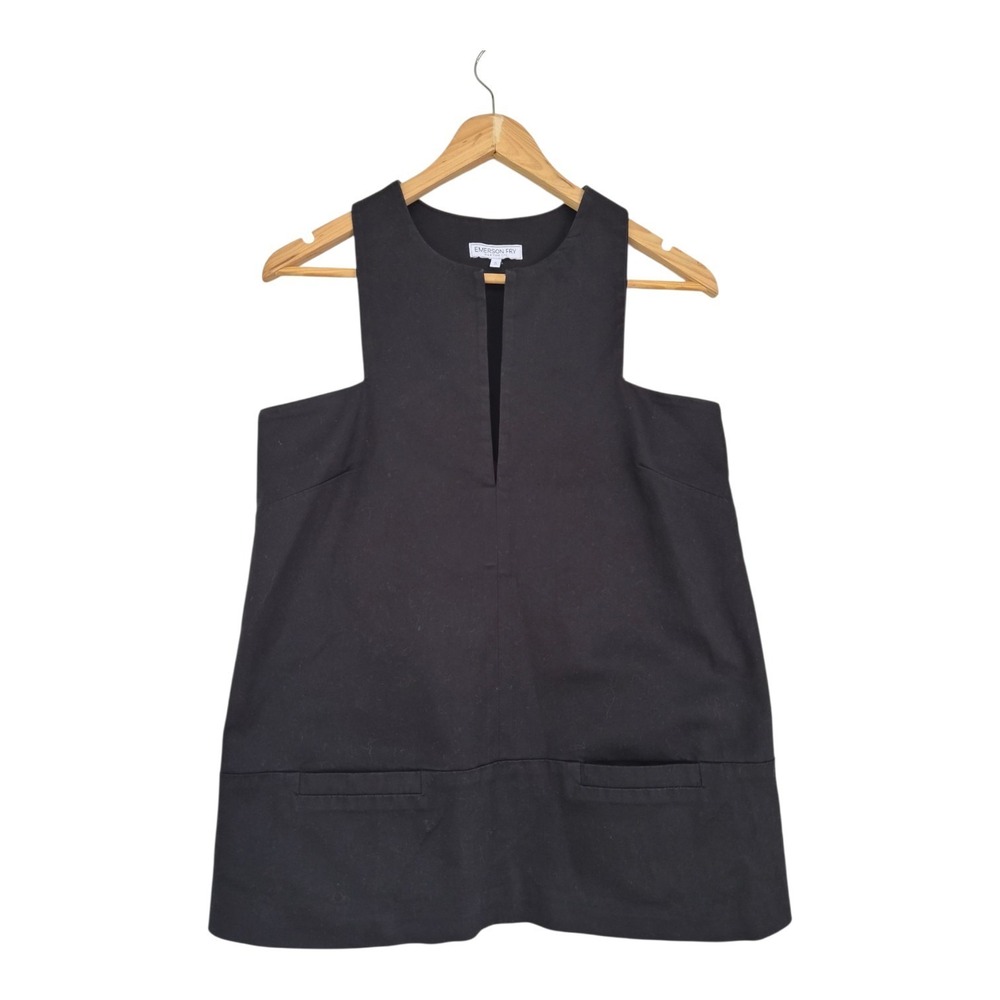 Emerson Fry New York City Black Cotton Shift Tunic Top Size S Minimalist Pockets